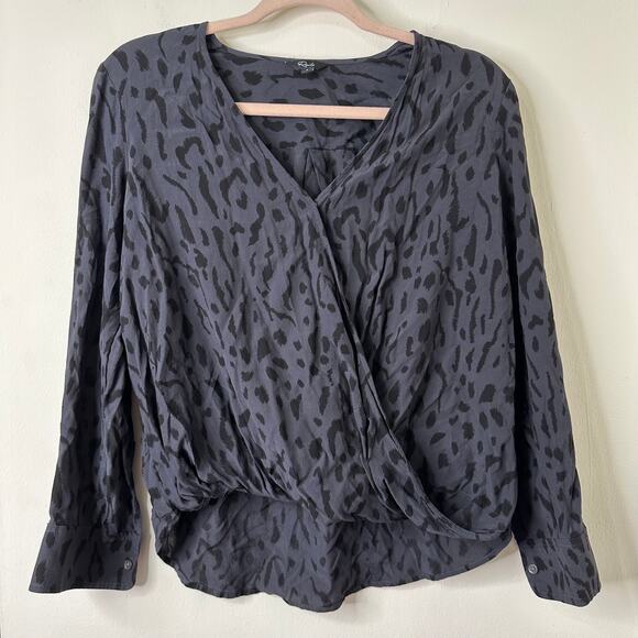 Sm Rails Hillary Ash Gray Cheetah Print Top Faux Wrap Luxe Capsule Wardrobe Chic - Picture 3 of 8
